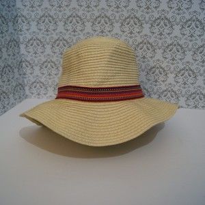 M/L Claire's 100% Paper Straw Hat W/ Red Pink Colorful Band Floppy Sun Hat